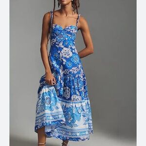 FARM Rio Blue Full of Flowers Organic Cotton Midi Dress